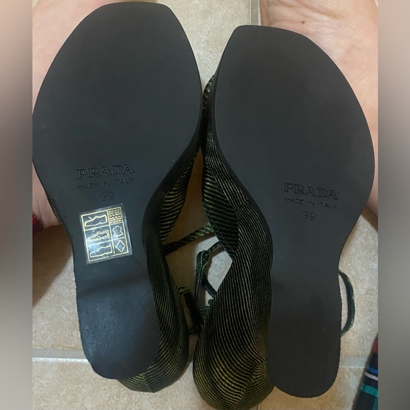 PRADA RARE VINTAGE 00 PRADA GREEN ILLUSION PRINT OPEN TOE WEDGE MULES sz 39 NWOT - Picture 12 of 12